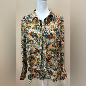 J Jill Wheat Painterly Floral Blouse